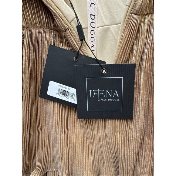 New Mac Duggal Size 10 Gold Ruffle Tiered Belted Sleeveless Cocktail Party Dress - Picture 14 of 16